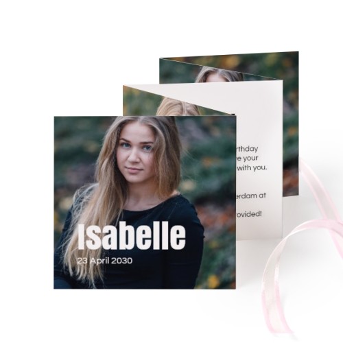 Fold out photo card Square Pink ribbon - set of 12 (8 x 8 cm)