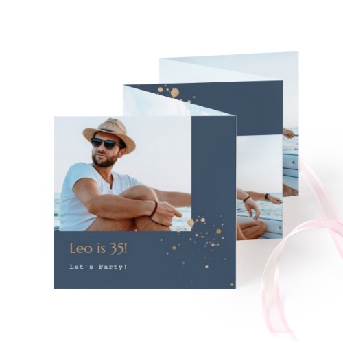 Portfoliokaart Vierkant (Set van 12) Roze lint (8 x 8 cm)