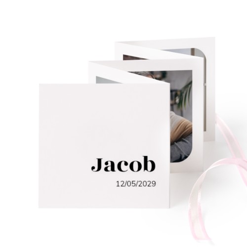 Carte portfolio Carré (lot de 12) ruban rose (8 x 8 cm)