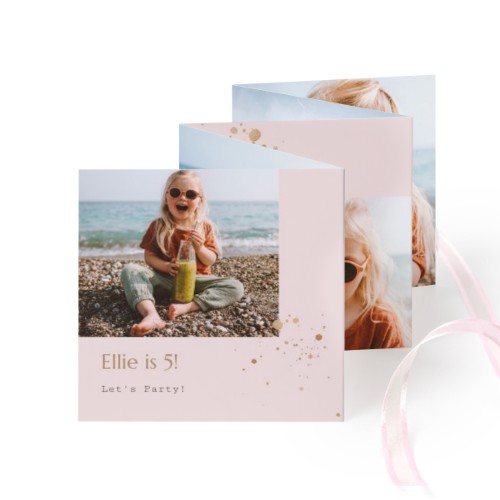 Zigzag fotokaartje Vierkant Roze lint - Set van 12 (8 x 8 cm)