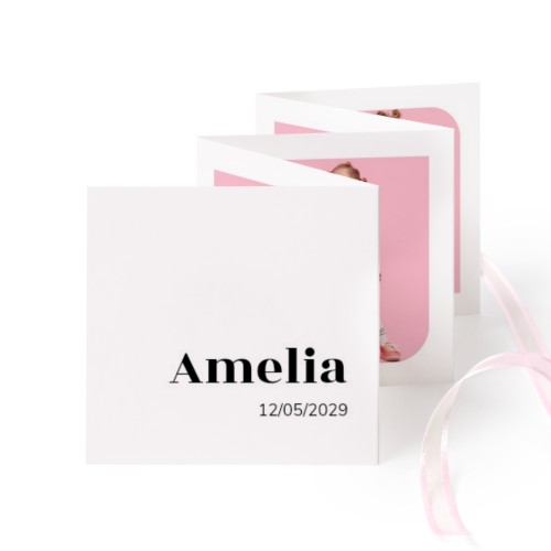 Fold out photo card Square Pink ribbon - set of 12 (8 x 8 cm)