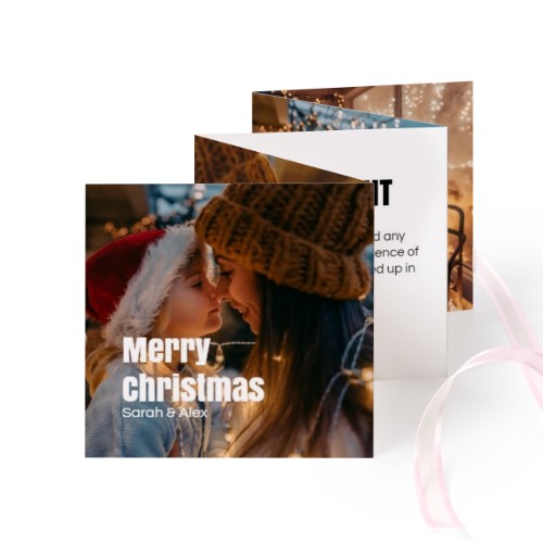 Fold out photo card Square Pink ribbon - set of 12 (8 x 8 cm)