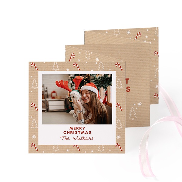 Fold out photo card Square Pink ribbon - set of 12 (8 x 8 cm)