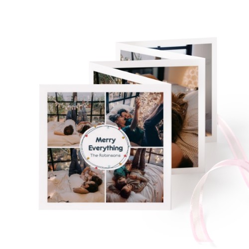 Carte portfolio Carré (lot de 12) ruban rose (8 x 8 cm)