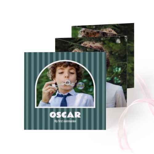 Fold out photo card Square Pink ribbon - set of 12 (8 x 8 cm)