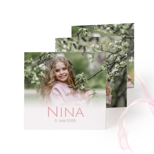 Portfoliokaart Vierkant (Set van 12) Roze lint (8 x 8 cm)