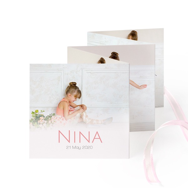 Fold out photo card Square Pink ribbon - set of 12 (8 x 8 cm)