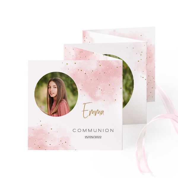Portfoliokaart Vierkant (Set van 12) Roze lint (8 x 8 cm)