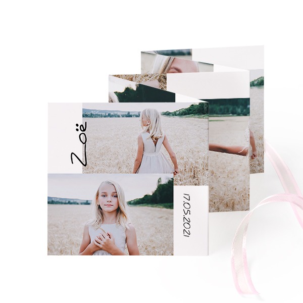 Zigzag fotokaartje Vierkant Roze lint - Set van 12 (8 x 8 cm)