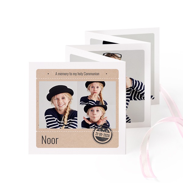 Carte portfolio Carré (lot de 12) ruban rose (8 x 8 cm)