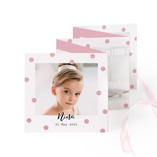 Carte portfolio Carré (lot de 12) ruban rose (8 x 8 cm)