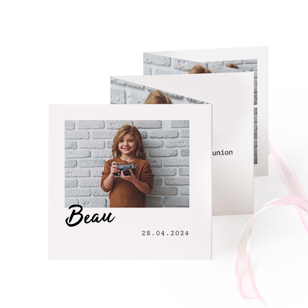 Fold out photo card Square Pink ribbon - set of 12 (8 x 8 cm)