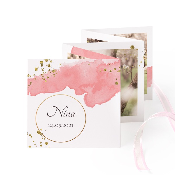 Carte portfolio Carré (lot de 12) ruban rose (8 x 8 cm) Carte portfolio Carré (lot de 12) ruban rose (8 x 8 cm)