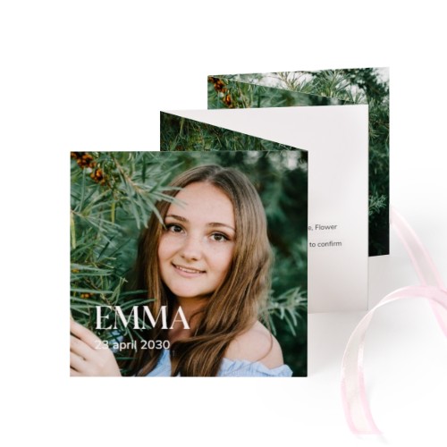 Portfoliokaart Vierkant (Set van 12) Roze lint (8 x 8 cm)