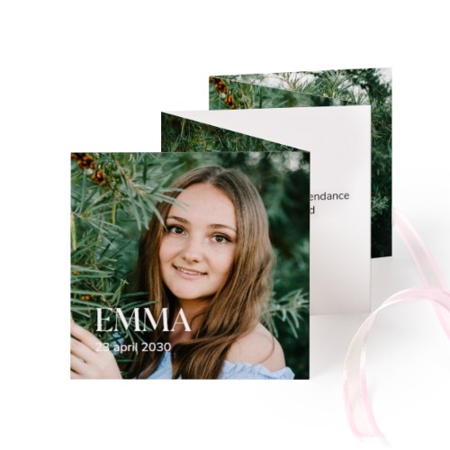 Portfoliokaart Vierkant (Set van 12) Roze lint (8 x 8 cm)