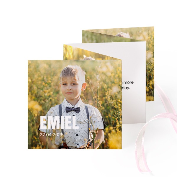 Carte portfolio Carré (lot de 12) ruban rose (8 x 8 cm)