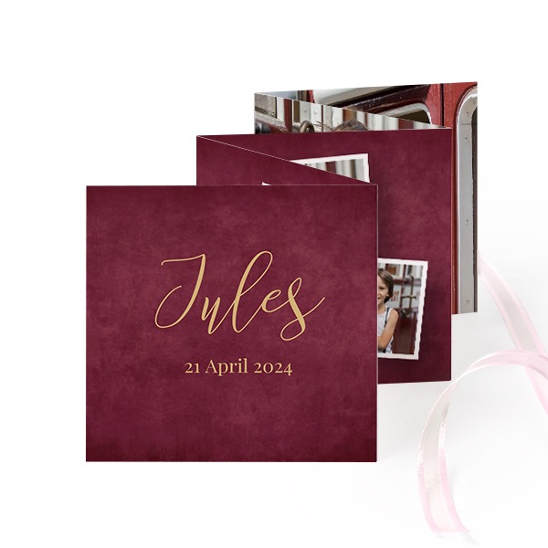 Carte portfolio Carré (lot de 12) ruban rose (8 x 8 cm)