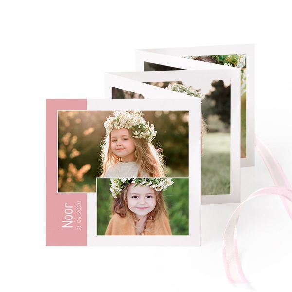 Fold out photo card Square Pink ribbon - set of 12 (8 x 8 cm)