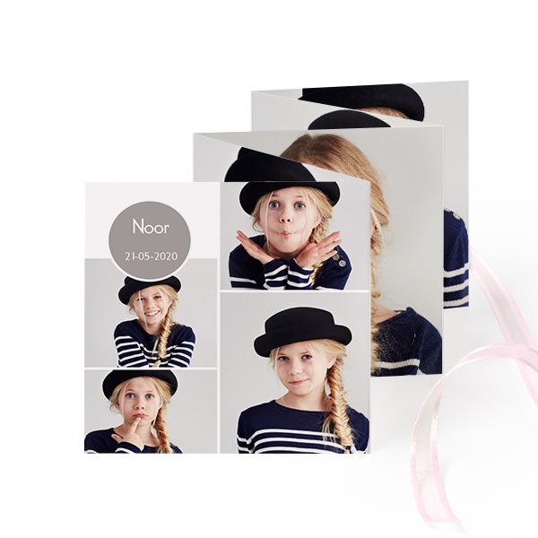 Carte portfolio Carré (lot de 12) ruban rose (8 x 8 cm)