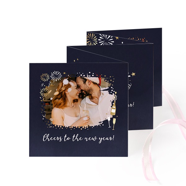 Fold out photo card Square Pink ribbon - set of 12 (8 x 8 cm)