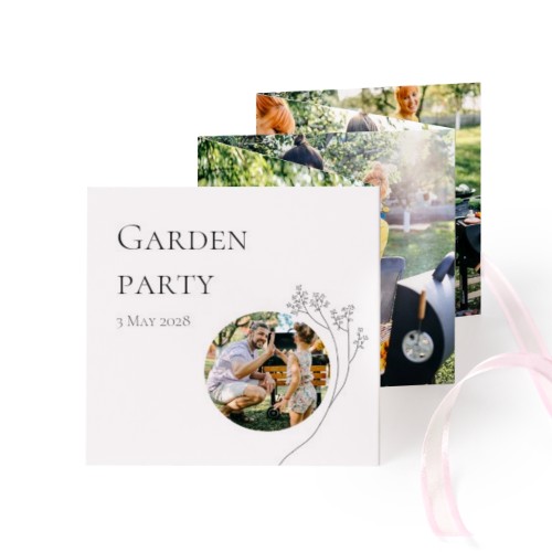 Grusskarte 10-seitig quadratisch Rosa Schleife - 12 Stk. (8 x 8 cm)