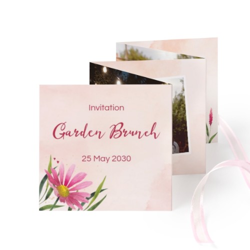 Fold out photo card Square Pink ribbon - set of 12 (8 x 8 cm)