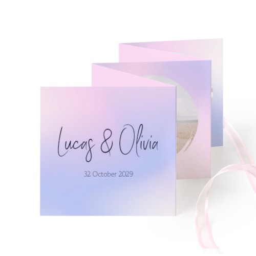 Portfoliokaart Vierkant (Set van 12) Roze lint (8 x 8 cm)