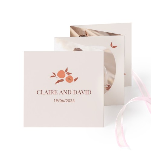 Carte portfolio Carré (lot de 12) ruban rose (8 x 8 cm)