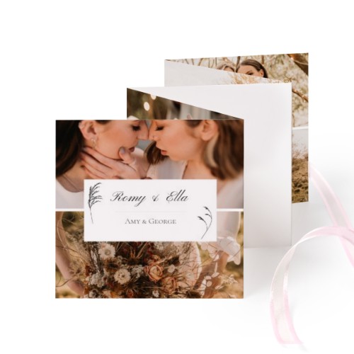 Fold out photo card Square Pink ribbon - set of 12 (8 x 8 cm)