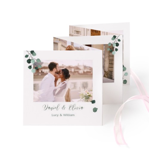 Fold out photo card Square Pink ribbon - set of 12 (8 x 8 cm)