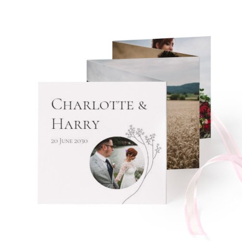 Fold out photo card Square Pink ribbon - set of 12 (8 x 8 cm)