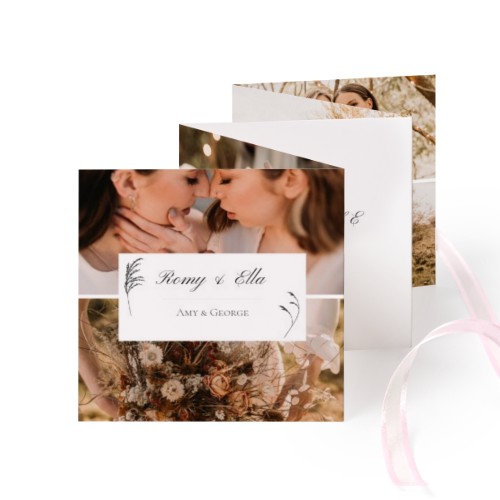 Fold out photo card Square Pink ribbon - set of 12 (8 x 8 cm)