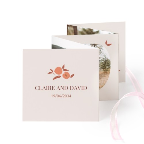 Carte portfolio Carré (lot de 12) ruban rose (8 x 8 cm)