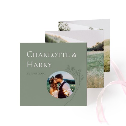 Carte portfolio Carré (lot de 12) ruban rose (8 x 8 cm)