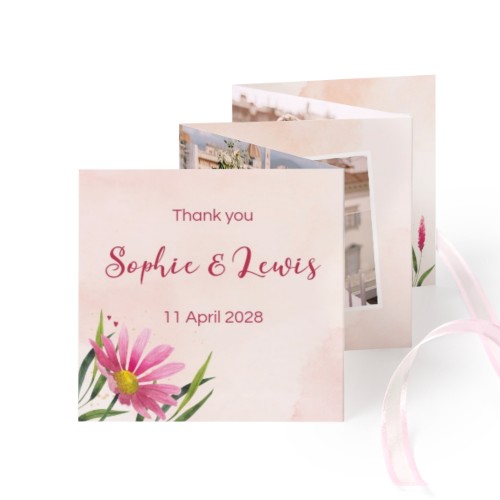 Carte portfolio Carré (lot de 12) ruban rose (8 x 8 cm)