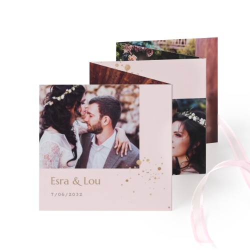 Fold out photo card Square Pink ribbon - set of 12 (8 x 8 cm)