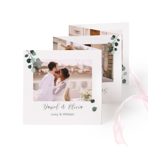 Grusskarte 10-seitig quadratisch Rosa Schleife - 12 Stk. (8 x 8 cm)