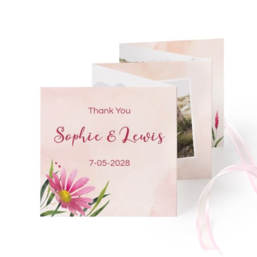 Fold out photo card Square Pink ribbon - set of 12 (8 x 8 cm)
