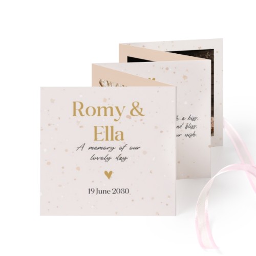 Carte portfolio Carré (lot de 12) ruban rose (8 x 8 cm)