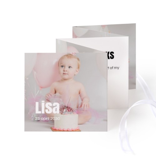 Fold out photo card Square White ribbon - set of 12 (8 x 8 cm)