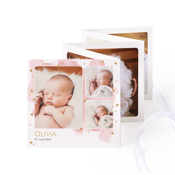 Fold out photo card Square White ribbon - set of 12 (8 x 8 cm)