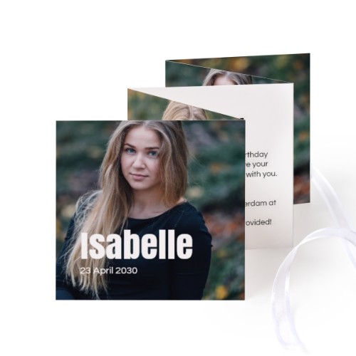 Fold out photo card Square White ribbon - set of 12 (8 x 8 cm)
