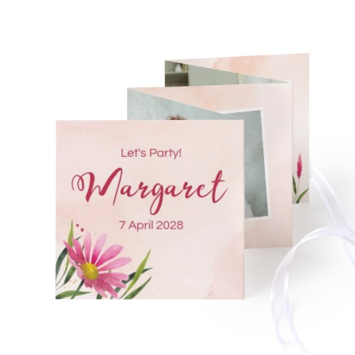 Carte portfolio Carré (lot de 12) ruban blanc (8 x 8 cm)