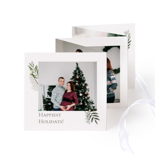Fold out photo card Square White ribbon - set of 12 (8 x 8 cm)