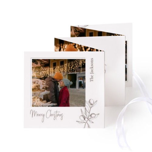 Fold out photo card Square White ribbon - set of 12 (8 x 8 cm)