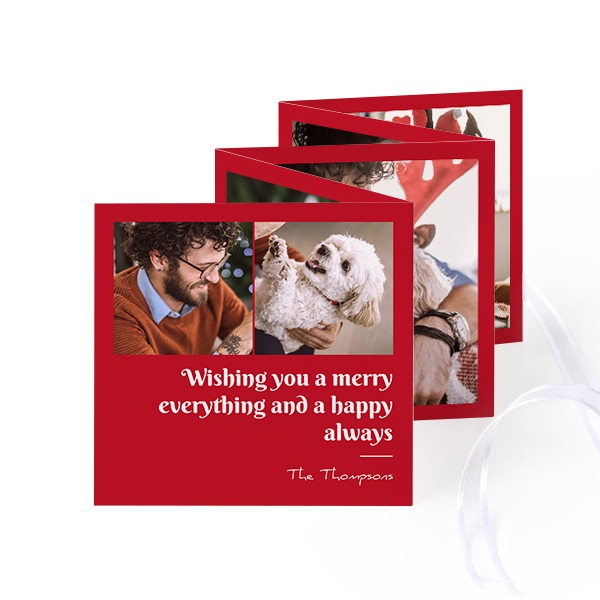 Fold out photo card Square White ribbon - set of 12 (8 x 8 cm)