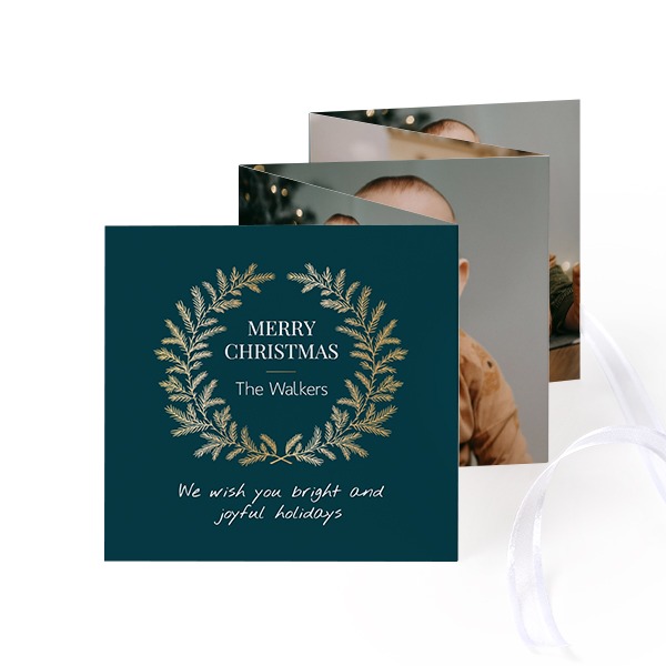 Fold out photo card Square White ribbon - set of 12 (8 x 8 cm)