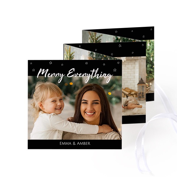 Fold out photo card Square White ribbon - set of 12 (8 x 8 cm)