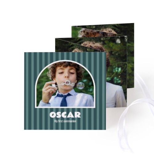 Fold out photo card Square White ribbon - set of 12 (8 x 8 cm)