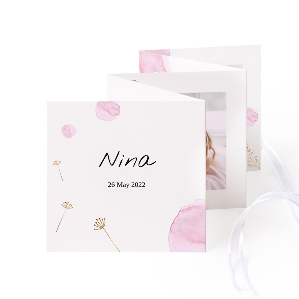 Grusskarte 10-seitig quadratisch Weisser Schleife - 12 Stk. (8 x 8 cm)